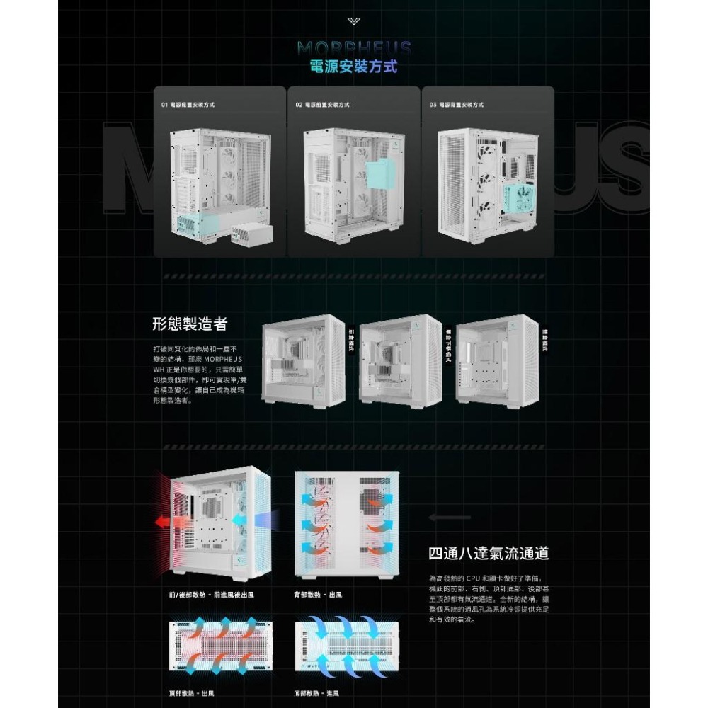 DEEPCOOL 九州風神 MORPHEUS  墨菲斯 E-ATX 電腦機殼 U高195／卡長480／3x預裝風扇 光華-細節圖4