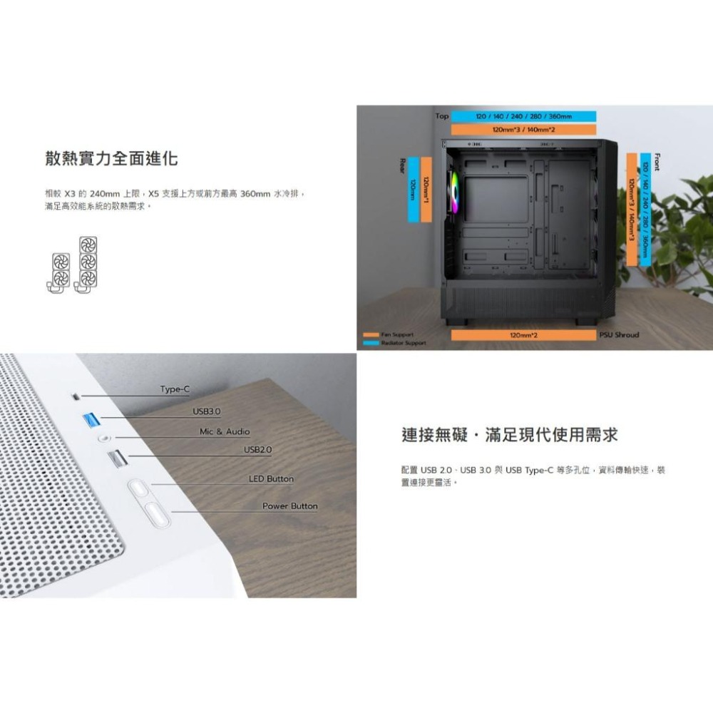 Montech 君主 X5／X5M－ATX 電腦機殼 U高165／卡長405／4x預裝風扇 M-ATX 光華-細節圖6