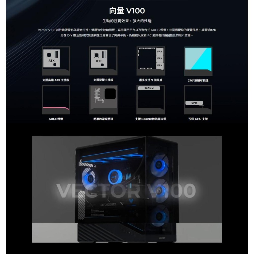 LIAN LI 聯力 Vector V100－E-ATX 電腦機殼 U高180／卡長415／支援背插 光華-細節圖4