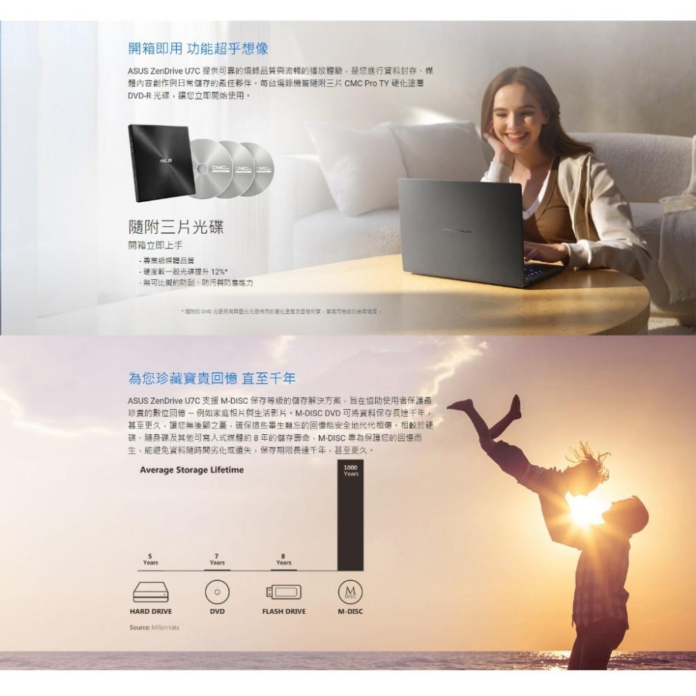 ASUS 華碩 ZenDrive U7C 超薄可攜式 8X DVD 燒錄機 SDRW-08U7C-U 光碟機 光華-細節圖4