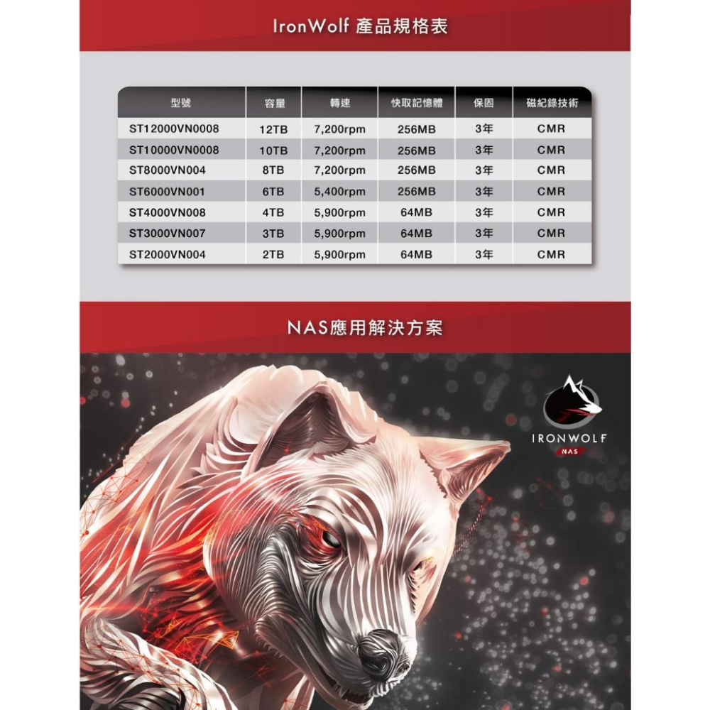 Seagate 希捷 IronWolf 那嘶狼 3.5吋 HDD 內接硬碟 2TB-4TB/6TB/8TB-12TB-細節圖6