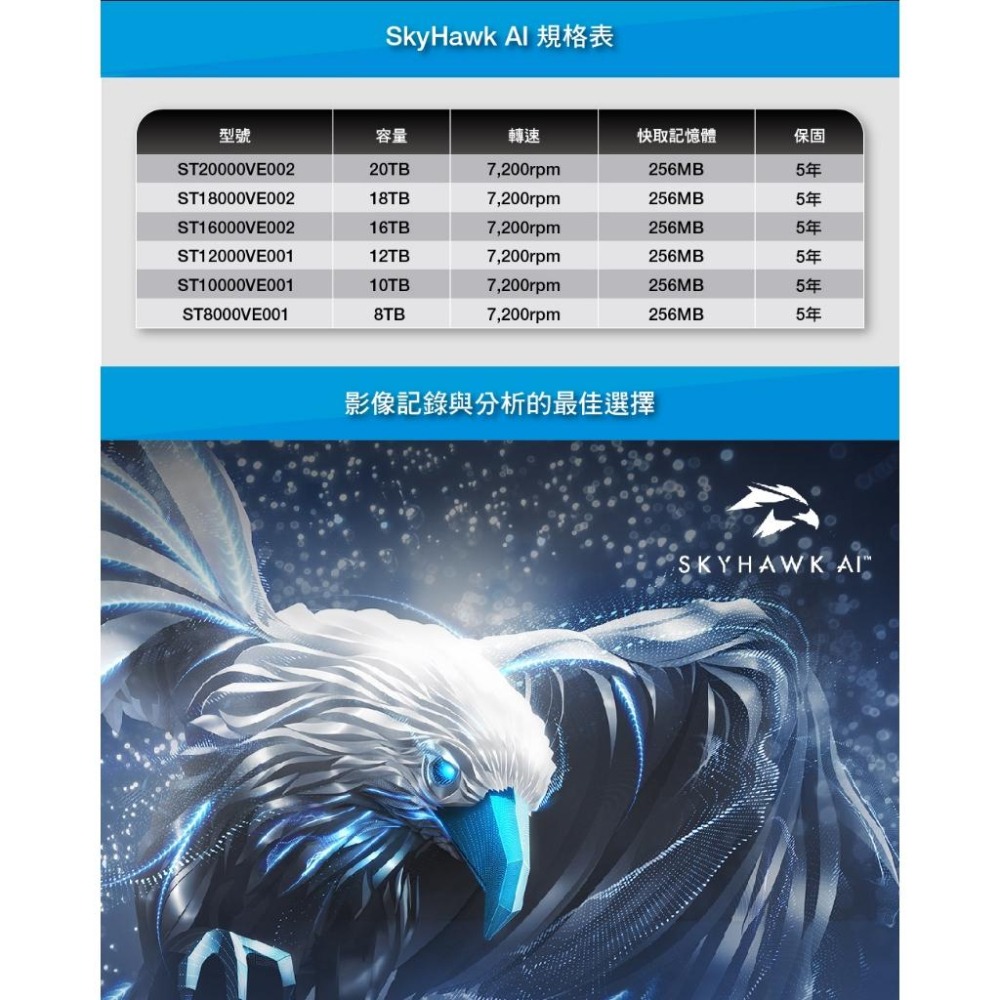 Seagate希捷 SkyHawk AI 監控鷹 3.5吋 HDD 監控硬碟 8TB/10TB/12TB-24TB 光華-細節圖6
