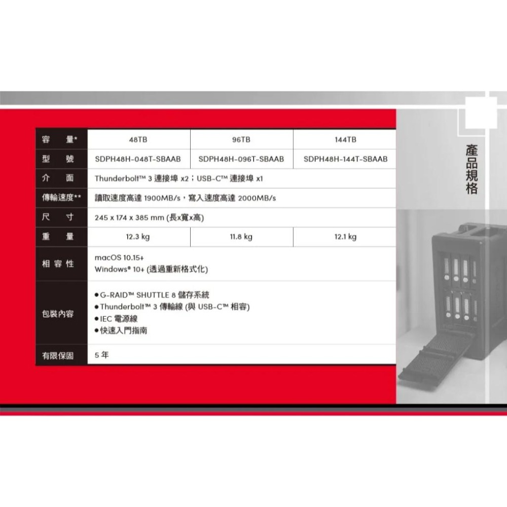 SanDisk G-RAID SHUTTLE 8 桌上型硬碟 48TB/96TB/144TB/160TB 外接硬碟 光華-細節圖7