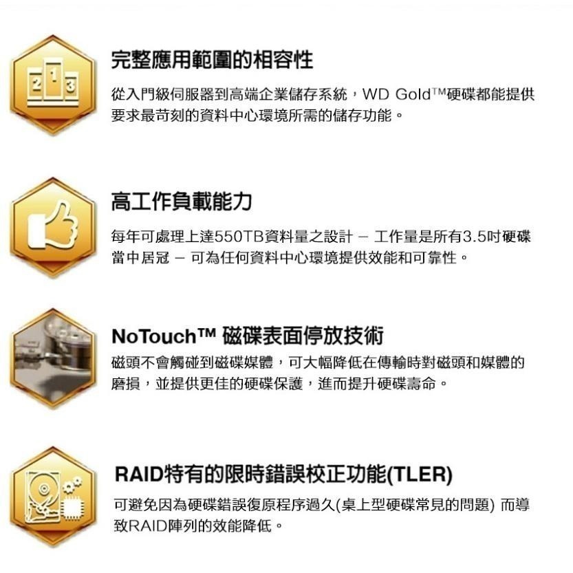 【熱銷款】WD 威騰 Gold 金標 18TB／20TB 3.5吋 企業碟硬碟 HDD 內接硬碟-細節圖5