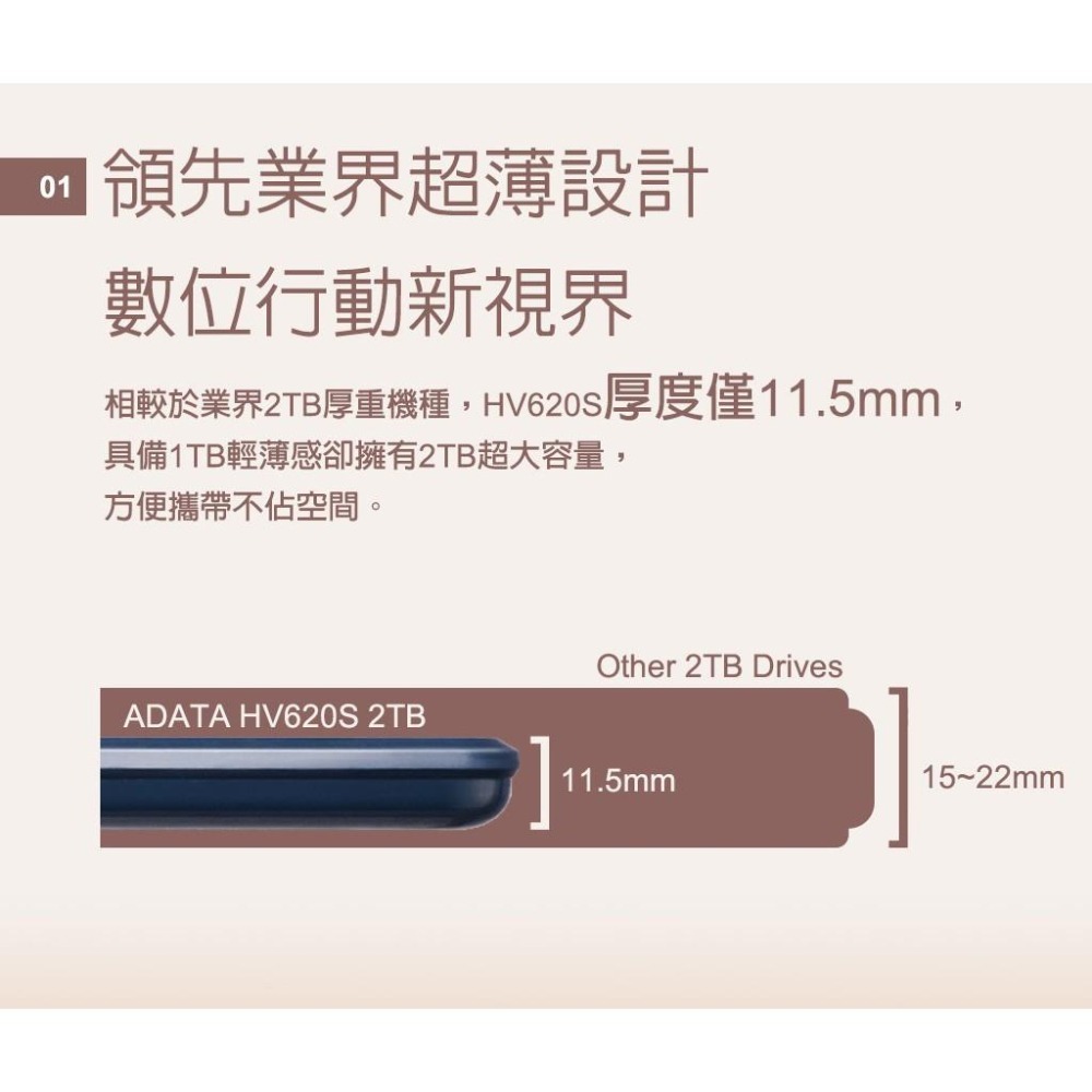 【支援Mac 台灣製造】ADATA 威剛 HV620S 1TB 2TB 4TB 黑 藍 白 2.5吋 外接硬碟 行動硬碟-細節圖7