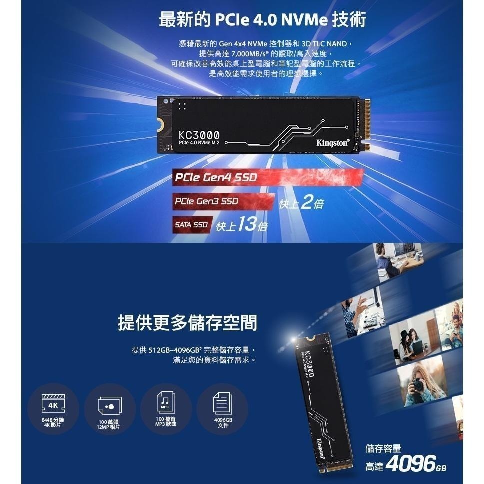 【支援PS5】Kingston 金士頓 KC3000 M.2 SSD 512G 1TB 2TB SKC3000 Gen4-細節圖4