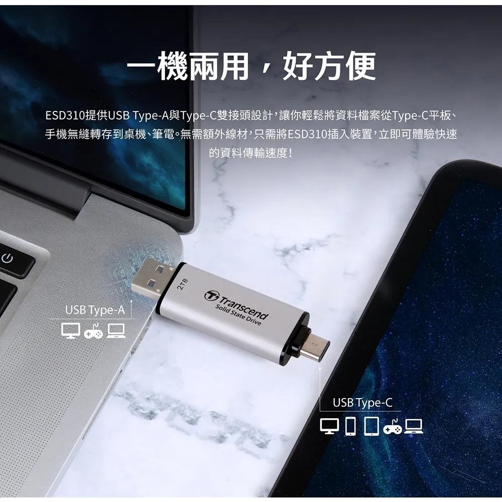 【台灣製造】Transcend 創見 ESD310 512G 1T 2T 雙介面固態行動碟 外接SSD 外接硬碟 光華-細節圖3