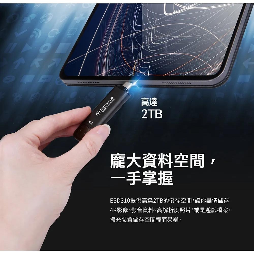 【台灣製造】Transcend 創見 ESD310 512G 1T 2T 雙介面固態行動碟 外接SSD 外接硬碟 光華-細節圖4