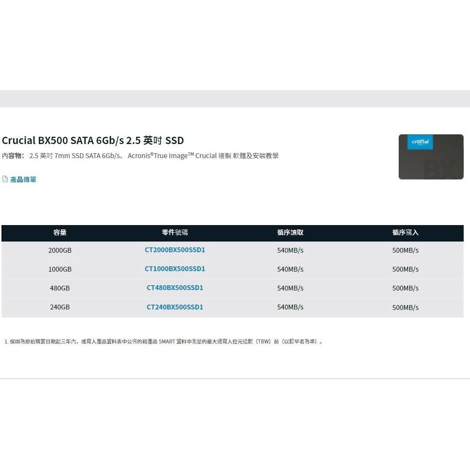 【熱銷款】Micron 美光 Crucial BX500 500G 1T 2T 1TB 2TB 2.5吋 固態硬碟-細節圖5