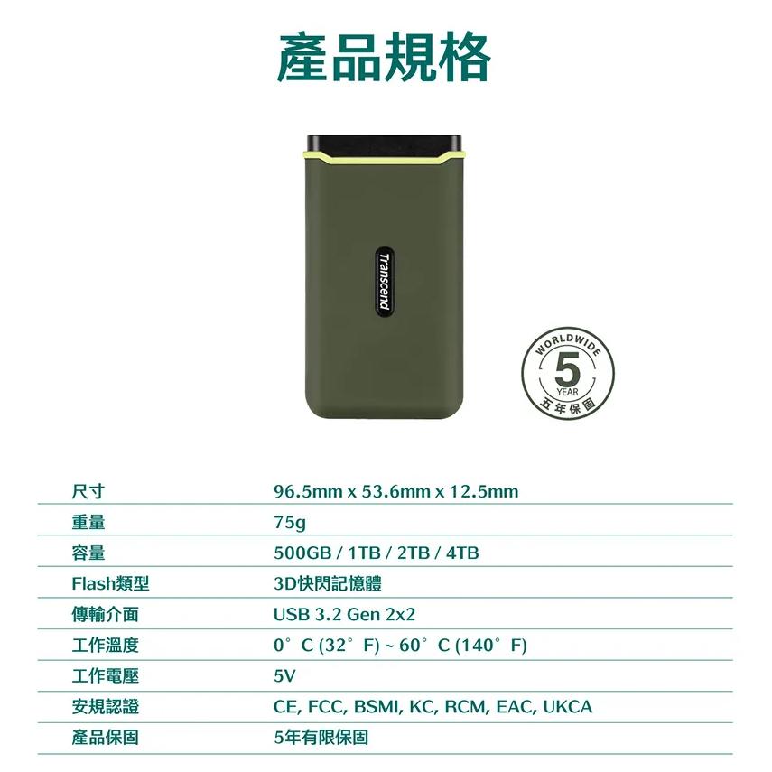 Transcend 創見 ESD380C 外接行動固態硬碟 500GB 1TB 2TB 4TB SSD 軍規 光華商場-細節圖8