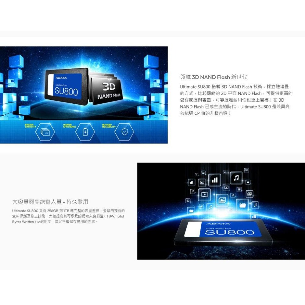 ADATA 威剛 Ultimate SU800－256G／512G／1TB 2.5吋 SSD 固態硬碟 內接硬碟 光華-細節圖4