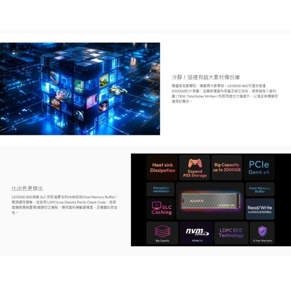 ADATA 威剛 LEGEND 860－500G／1TB／2TB PCIe 4.0 M.2 SSD 固態硬碟 光華-細節圖5