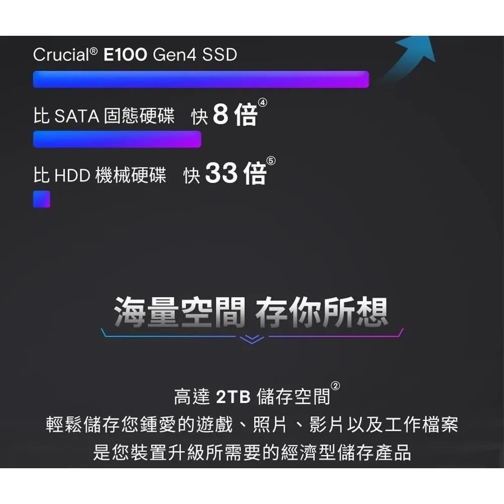 Micron 美光 Crucial E100－480G／1TB／2TB M.2 PCIe 4.0 SSD 固態硬碟 光華-細節圖7