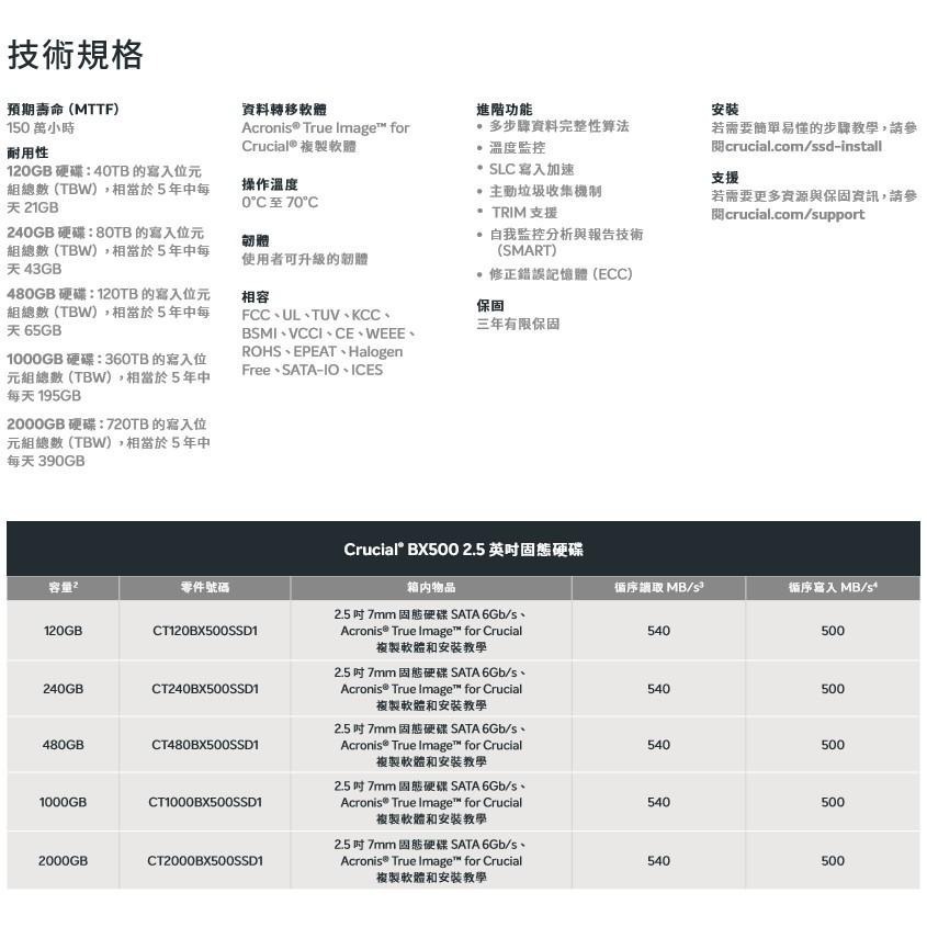 【熱銷款】Micorn 美光 BX500 240GB 500GB 1TB SSD 固態硬碟 三年保固 SATA TLC-細節圖5
