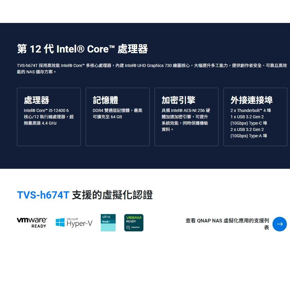 QNAP 威聯通 TVS-h674T-i5-32G NAS 網路儲存伺服器 Thunderbolt 4 雷電4 光華-細節圖6