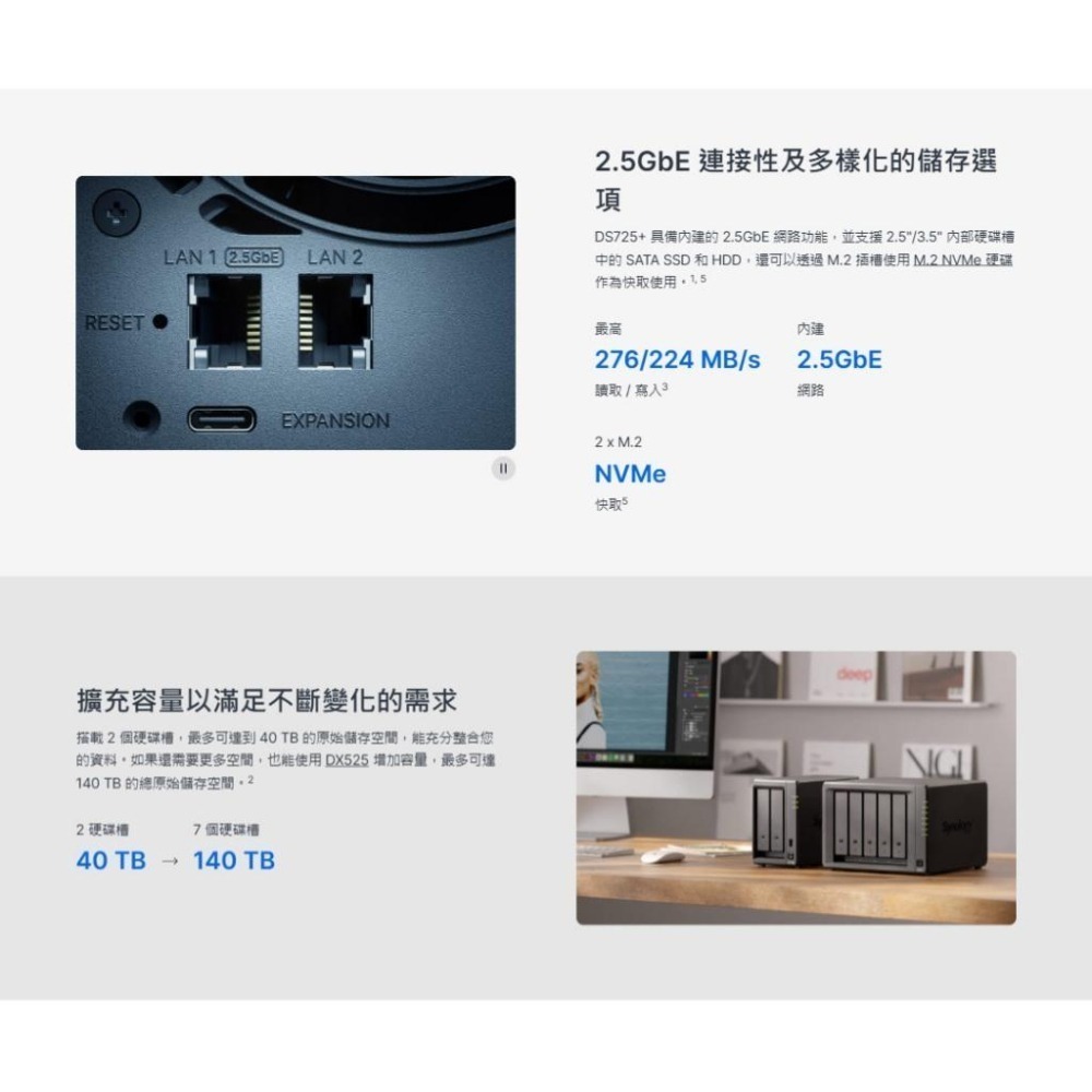 Synology 群暉 DiskStation DS725+ 2-Bay NAS 網路儲存伺服器 2.5GbE 光華-細節圖4