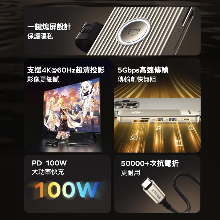 Momax ONELINK USB-C 8合1 多功能轉接器 Type-C USB HUB 集線器 HDMI 4K 光華-細節圖4