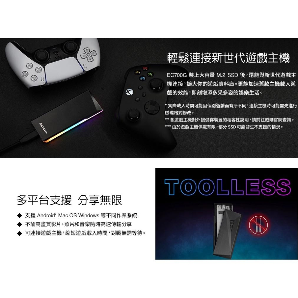 ADATA 威剛 EC700G M.2 PCIe SATA 固態硬碟 硬碟外接盒 AEC700G U32G2-CGY-細節圖6