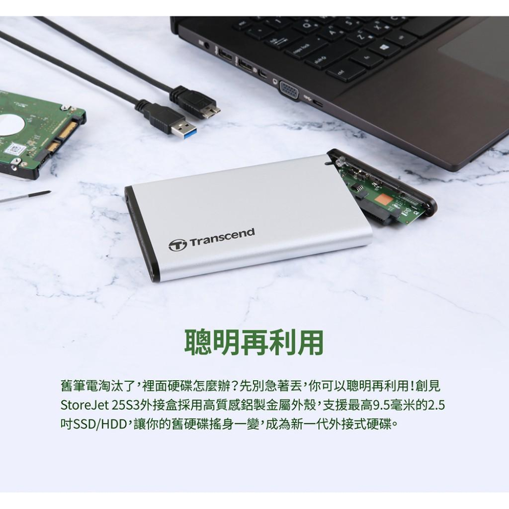 Transcend 創見 25S3 2.5吋 USB3.1 硬碟外接盒 PS4 TS0GSJ25S3 SATA盒 公司貨-細節圖4