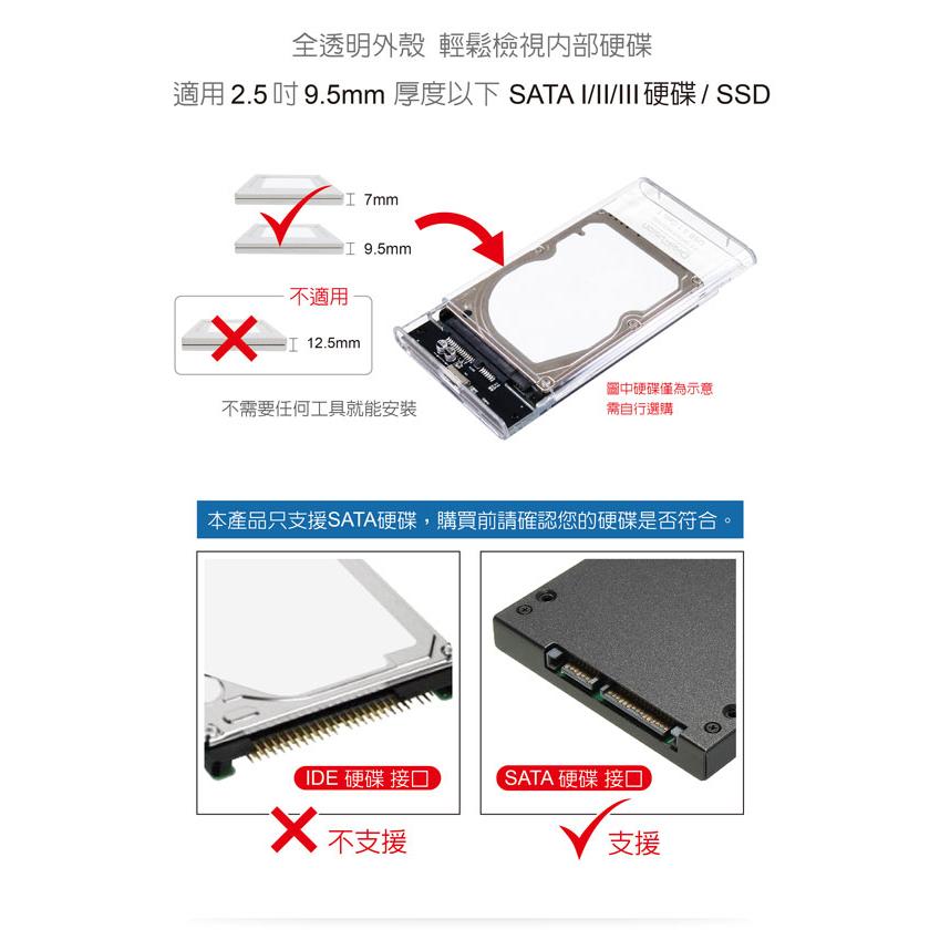 伽利略 HD-336U31S USB3.1 Gen1 SATA SSD 2.5吋 透明版 硬碟外接盒 硬碟盒 光華商場-細節圖5