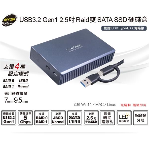 DigiFusion 伽利略 HD-339U32R 2.5吋 RAID 雙SATA SSD 硬碟盒 外接硬碟盒 光華商場-細節圖3