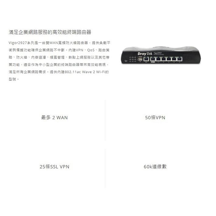 DrayTek 居易 Vigor 2927ac Wave 2 雙頻SSL VPN路由器 無線寬頻路由器 防火牆 光華商場-細節圖4