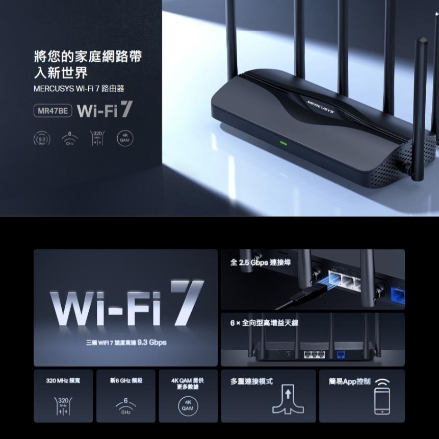 【 WiFi 7】Mercusys 水星網路 MR47BE BE9300 三頻 Wi-Fi 7 路由器 分享器 光華商場-細節圖4