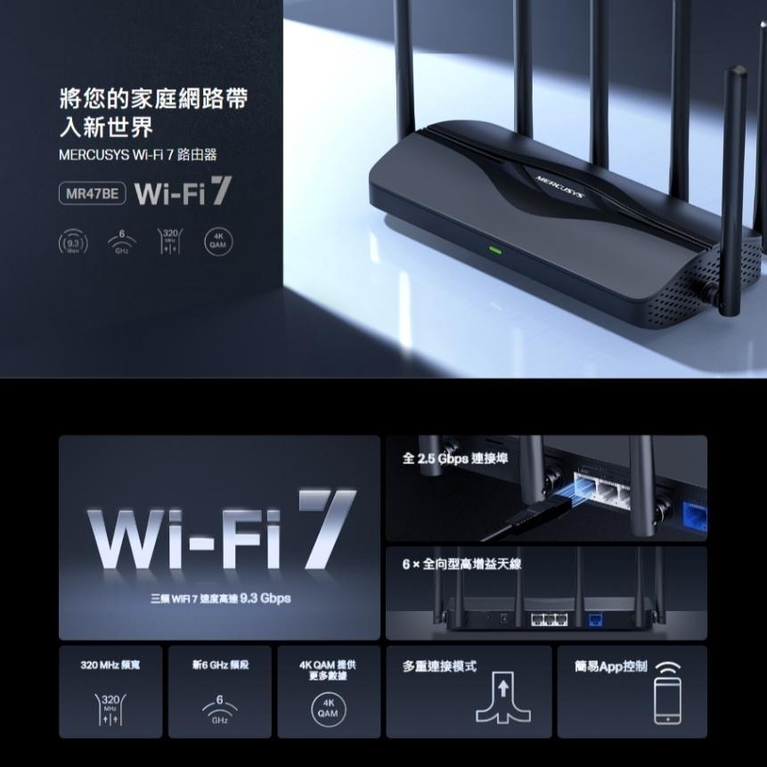 【 WiFi 7】Mercusys 水星網路 MR47BE BE9300 三頻 Wi-Fi 7 路由器 分享器 光華商場-細節圖4