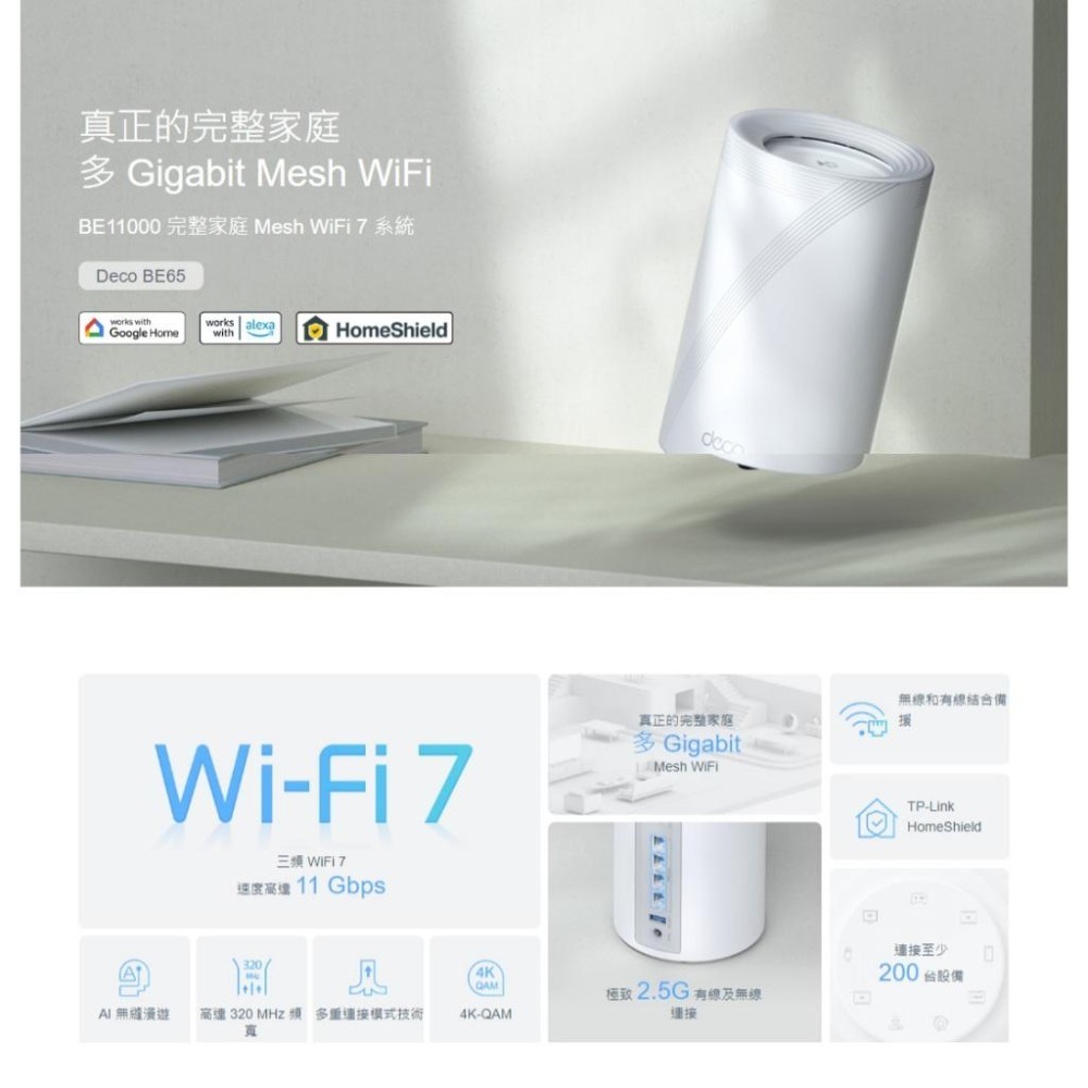 TP-Link Deco BE65 BE11000 完整家庭 Mesh WiFi 7 系統 分享器 路由器 基地台 光華-細節圖3
