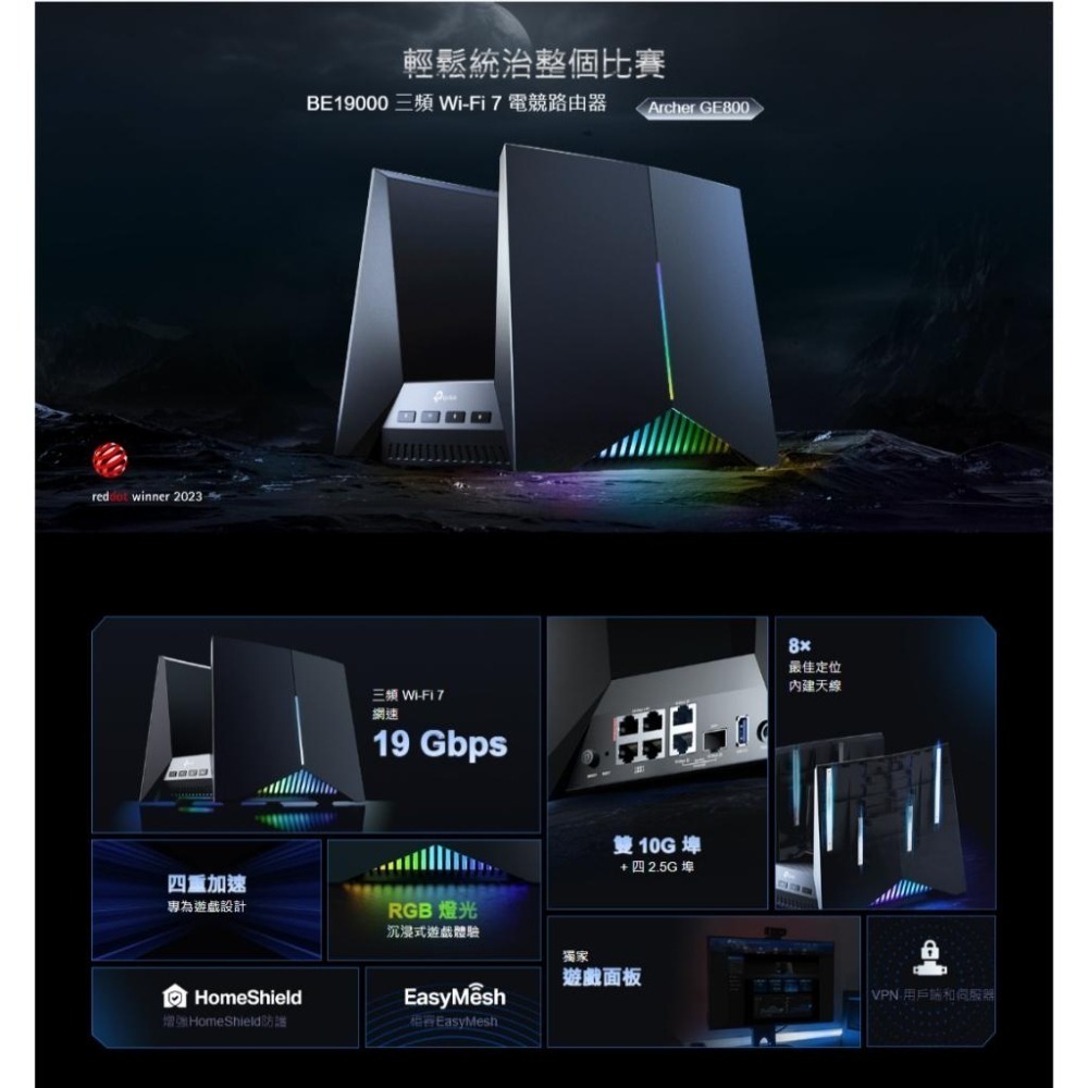 【現貨免運】TP-Link Archer GE800 BE19000 三頻 Wi-Fi 7 電競路由器 分享器 路由器-細節圖3
