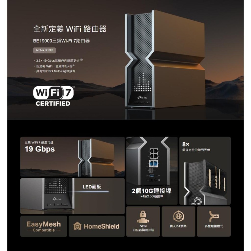 【現貨】TP-Link Archer BE800 BE19000 三頻 Wi-Fi 7 路由器 Wifi 分享器 基地台-細節圖8
