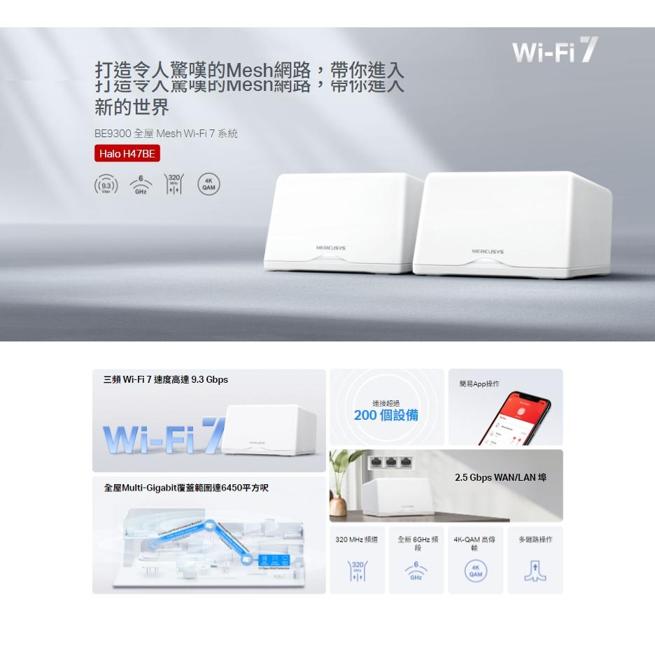 MERCUSYS 水星 Halo H47BE－BE9300 Wi-Fi 7 Mesh 系統 (二入) 路由器 分享器-細節圖3
