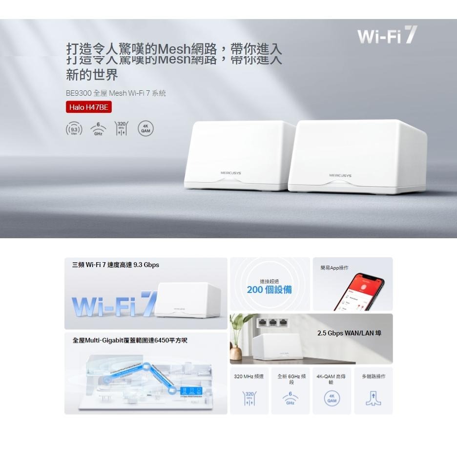 MERCUSYS 水星 Halo H47BE－BE9300 Wi-Fi 7 Mesh 系統 (二入) 路由器 分享器-細節圖3