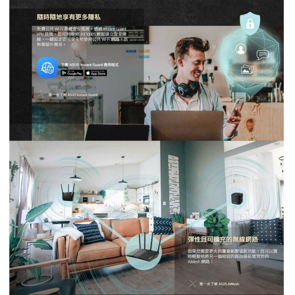 ASUS 華碩 RT-AX3000S－AX3000 雙頻 WiFi 6 無線路由器 分享器 VPN 路由器 光華-細節圖8