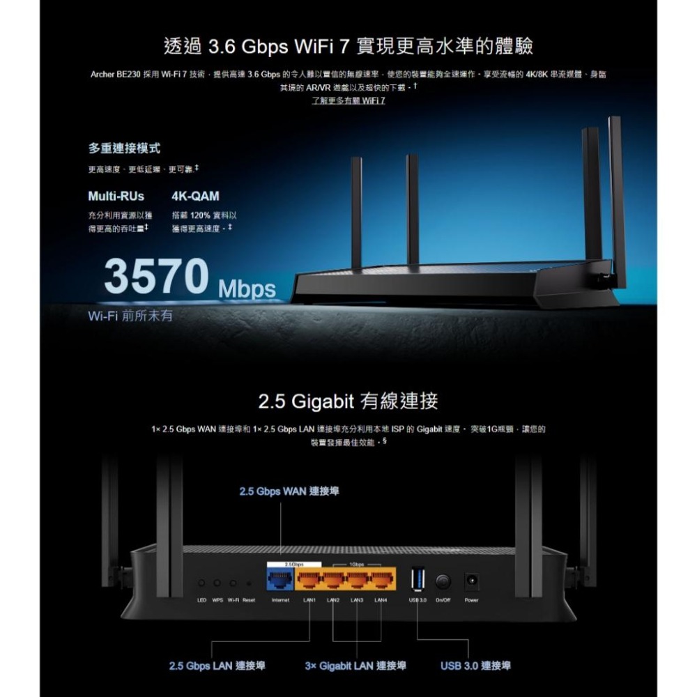 【WiFi 7】TP-link Archer BE230 BE3600 雙頻 Wi-Fi 7 路由器 分享器 光華商場-細節圖5