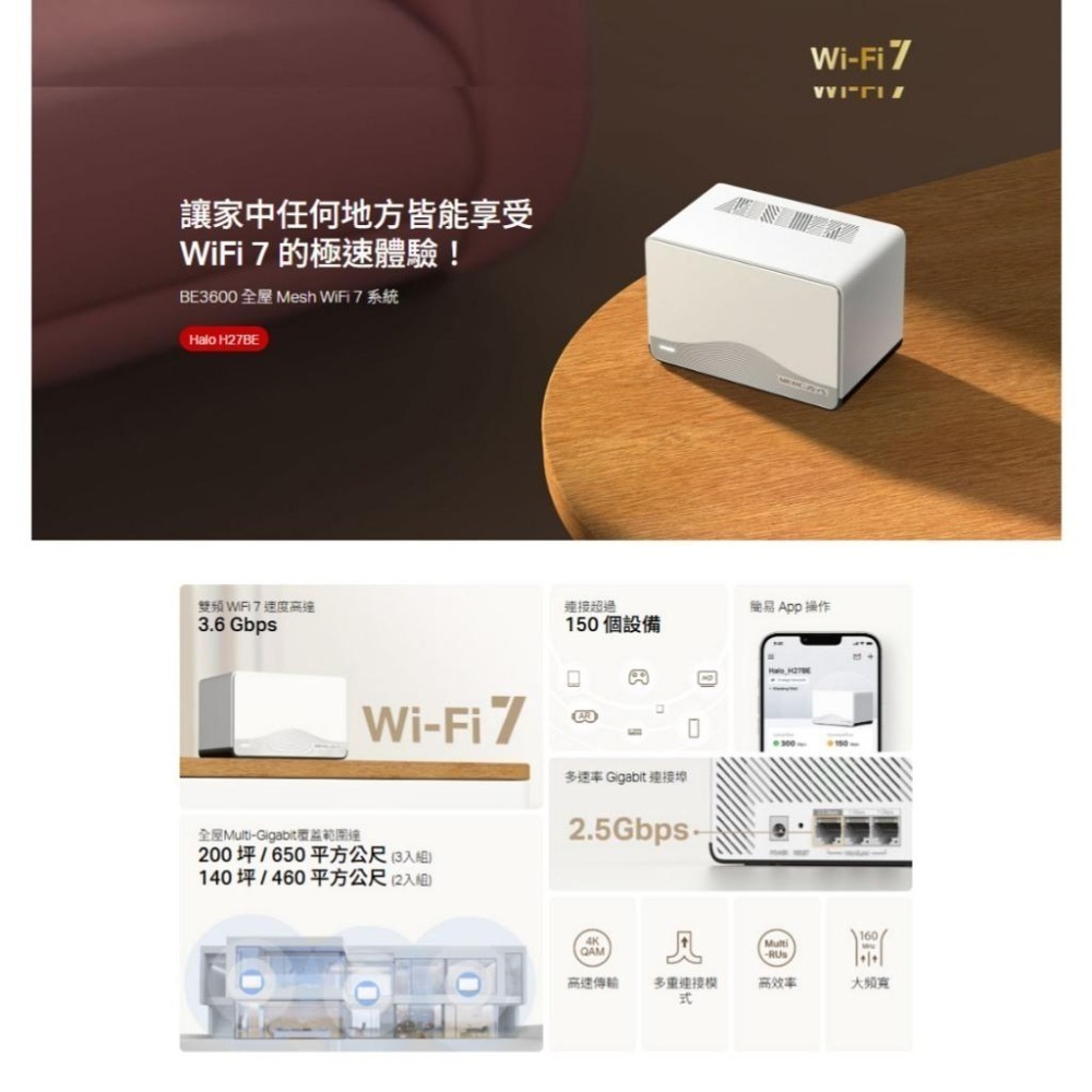 Mercusys 水星 Halo H27BE－BE3600 完整家庭 Mesh Wi-Fi 7 系統 分享器 光華-細節圖3