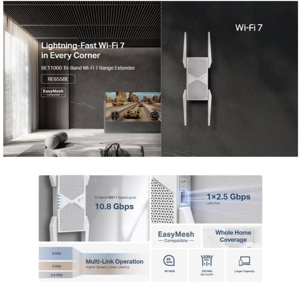 tp-link RE655BE－BE11000 三頻 Wi-Fi 7 訊號延伸器 延伸器 WIFI延伸器 光華-細節圖3