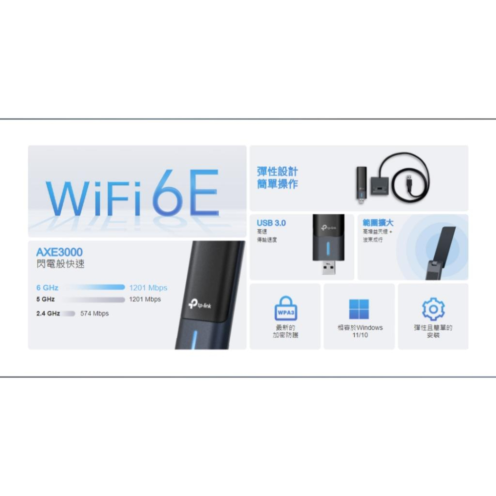 tp-link Archer TXE50UH AXE3000 Wi-Fi 6E 高增益無線 USB 網卡 無線網卡 光華-細節圖4