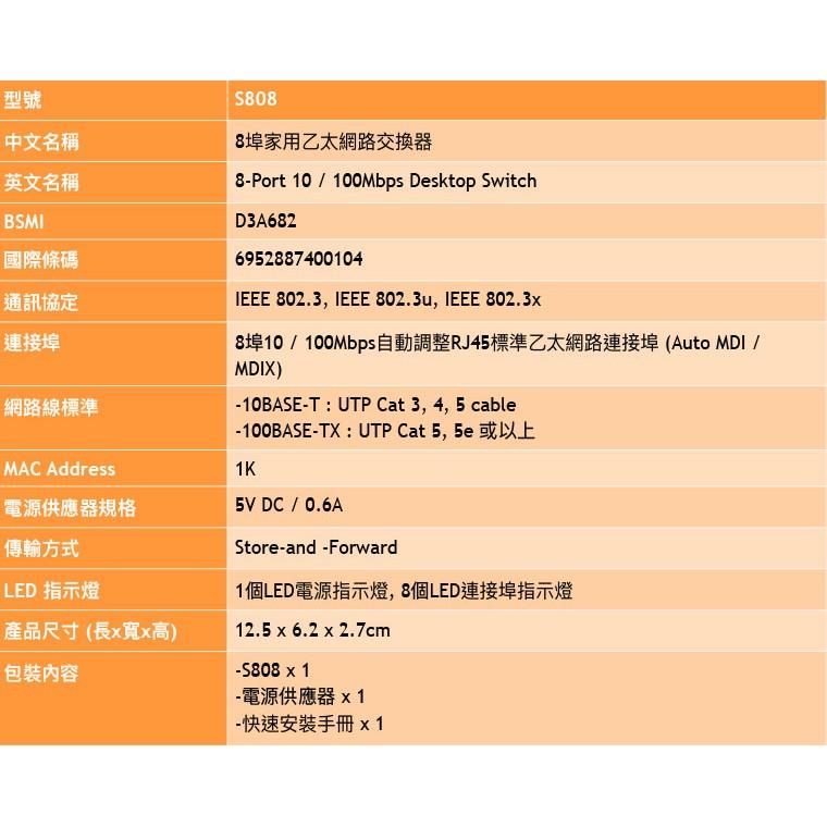 TOTOLINK S808 8埠家用乙太網路交換器 隨插即用 HUB 集線器 網路交換器 外接式 光華商場-細節圖8