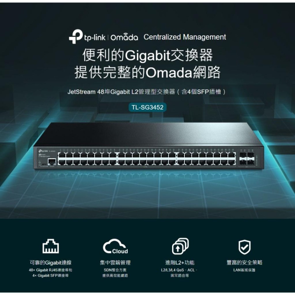 TP-LINK TL-SG3452 48埠 Gigabit L2 管理型交換器 4埠 SFP 網路交換器 交換器 光華-細節圖3