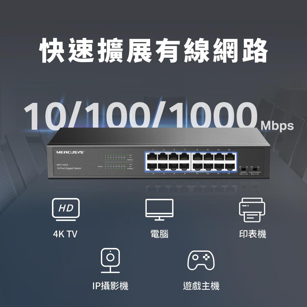MERCUSYS 水星 MS116GS－16埠 Gigabit 桌面/機架式交換器 交換器 網路交換器 光華商場 公司貨-細節圖7