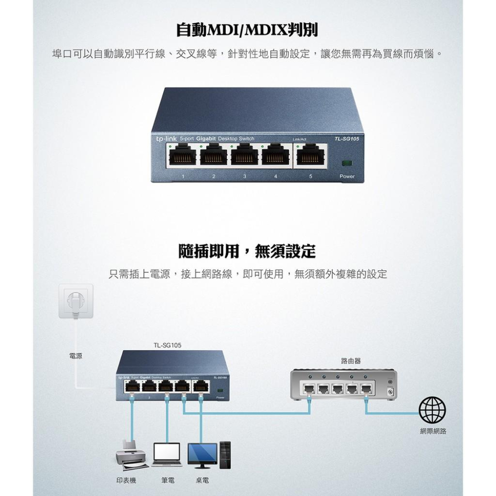 【現貨熱銷】TP-LINK TL-SG105 鋼殼 5埠 專業級 Gigabit 交換器 SG105 SG108 公司貨-細節圖5