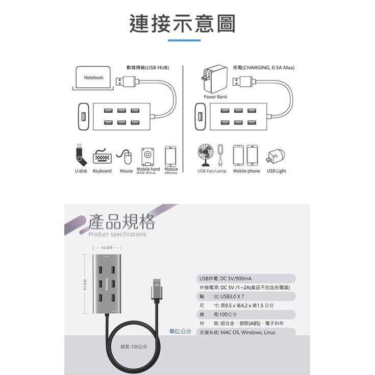Esense 逸盛 EHB737 鋁合金 7 Port USB3.0 集線器 鈦灰色 7埠 01-EHB737 光華商場-細節圖8