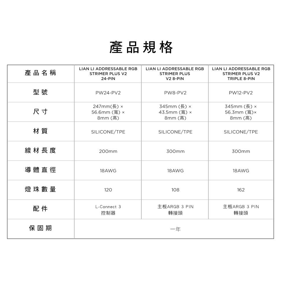 Lian Li 聯力 STRIMER PLUS V2 燈光排線 3*8PIN 8PIN 24PIN (+5V) 延長線-細節圖8