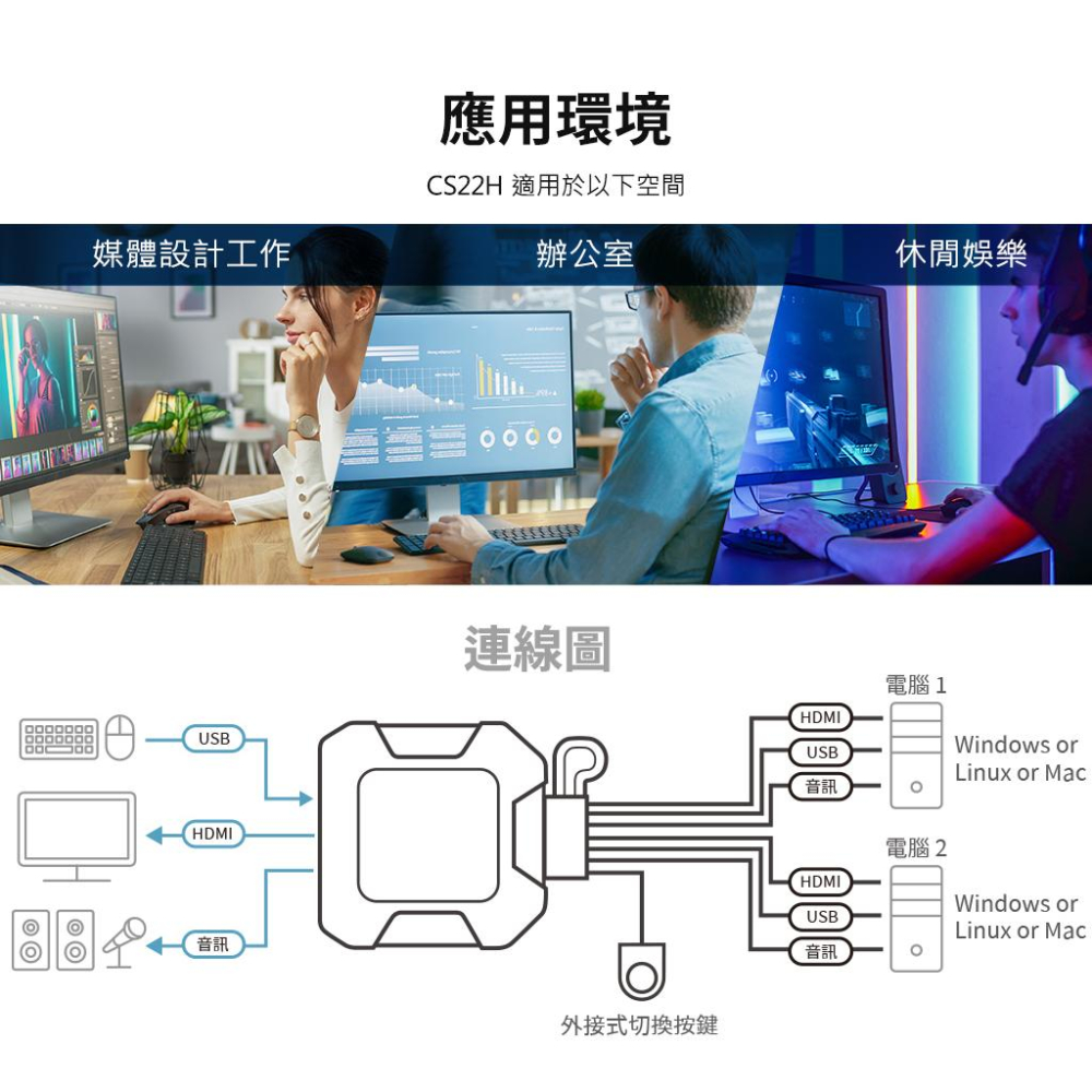 ATEN CS22H 2埠 USB 4K HDMI帶線 KVM 多電腦切換器 多工切換 光華商場-細節圖8