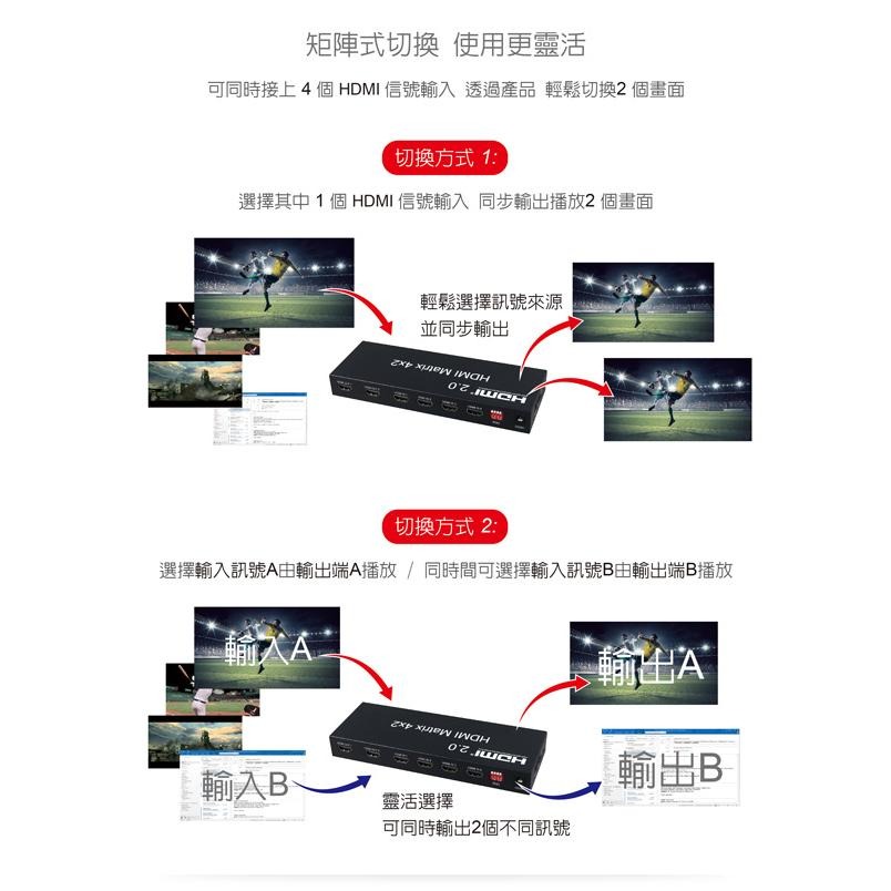 伽利略 HDS402B HDMI 2.0 4K/2K 矩陣 4進2出 影音 畫面 螢幕 切換器 轉換器 分配器 光華商場-細節圖4