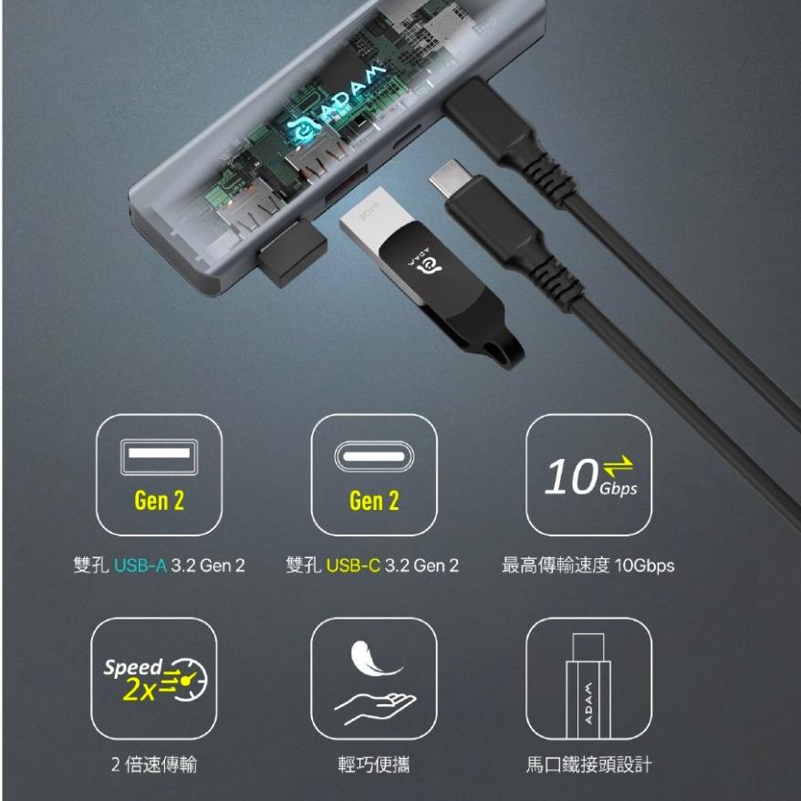 ADAM 亞果元素 CASA Hub A04 USB-C Gen2 四合一高速集線器 HUB HUB-A04GY 光華-細節圖3