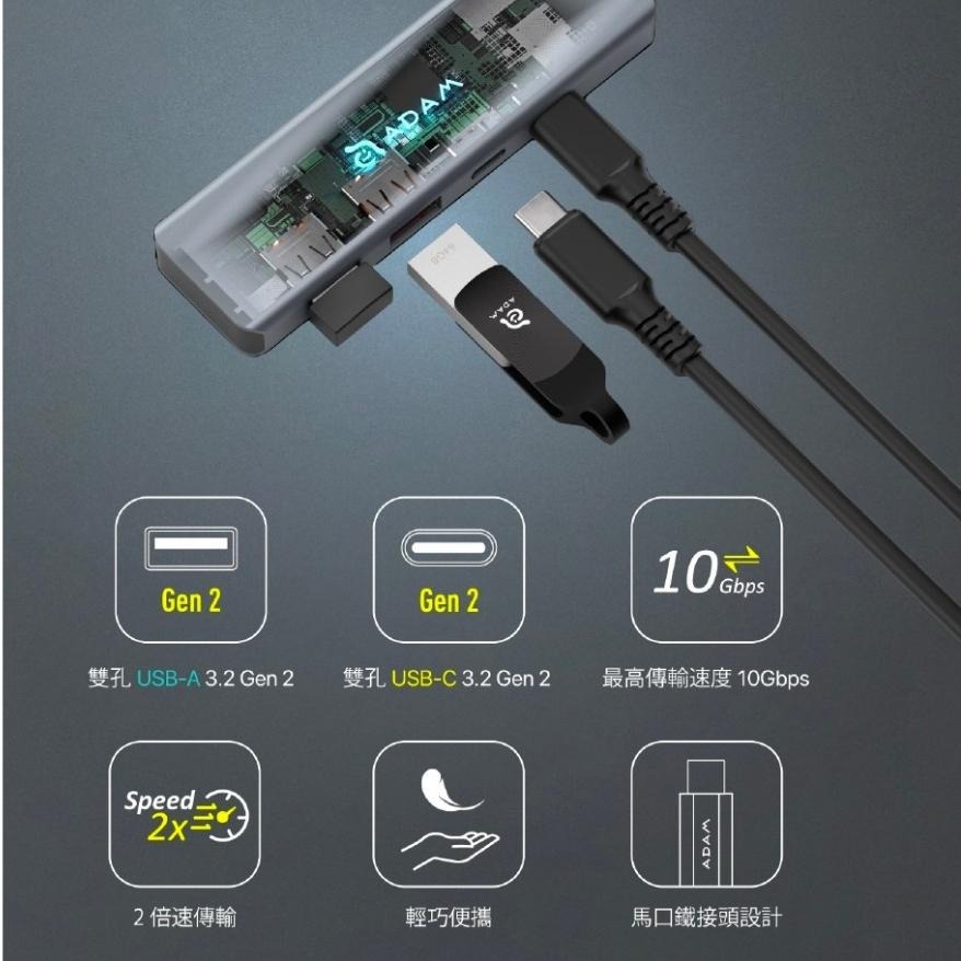 ADAM 亞果元素 Hub A04 USB-C Gen2 四合一高速集線器 HUB HUB-A04GY 光華-細節圖3