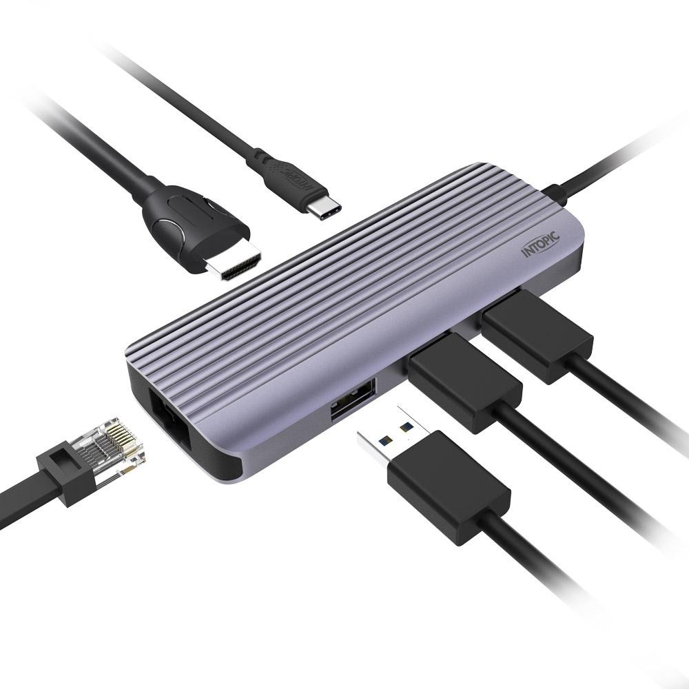 Intopic 廣鼎 HBC-760 六合一多功能 Type-C 轉接器 HUB USB-C 集線器 HDMI 光華-細節圖2