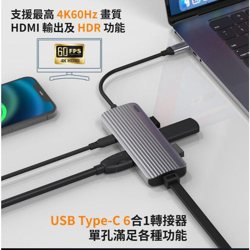 Intopic 廣鼎 HBC-760 六合一多功能 Type-C 轉接器 HUB USB-C 集線器 HDMI 光華-細節圖4